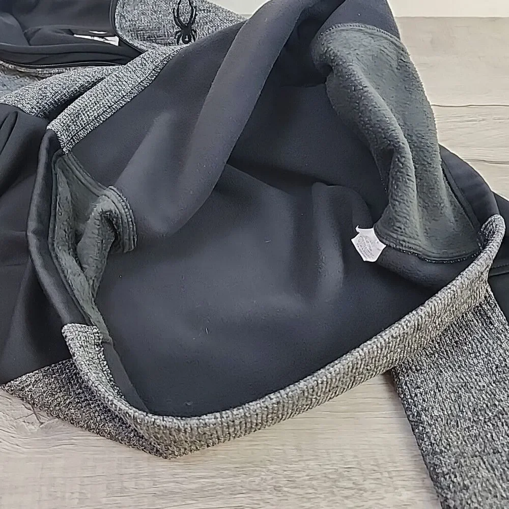 Spyder Outbound Sweater Men's Large Gray Black 1/4 Zip Fleece Stretch Breathable